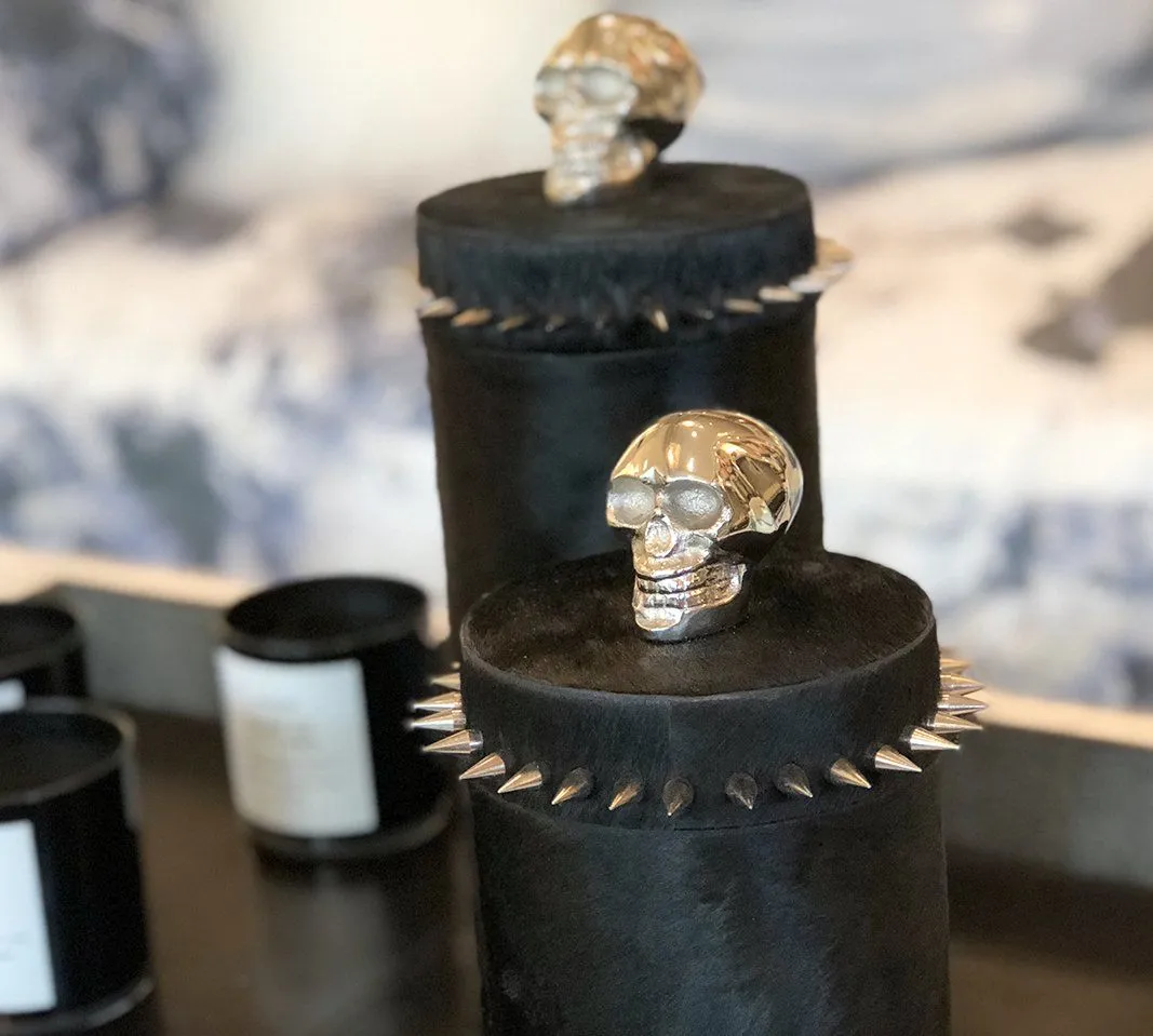 Cowhide and Chrome Skull Container