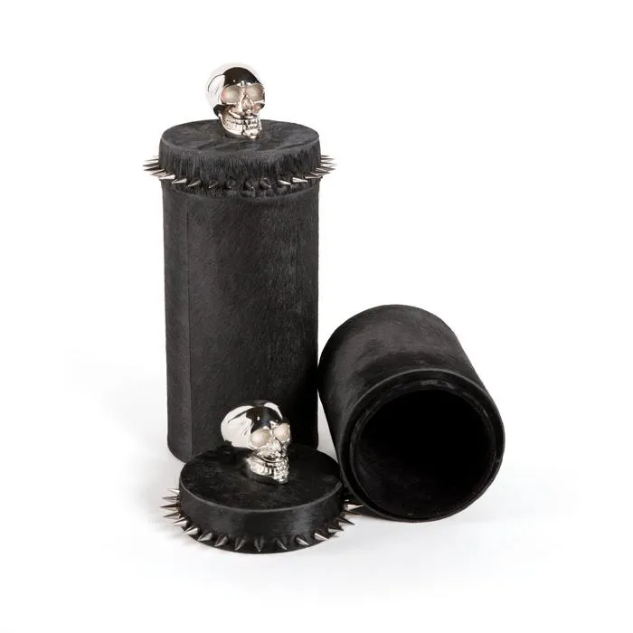 Cowhide and Chrome Skull Container