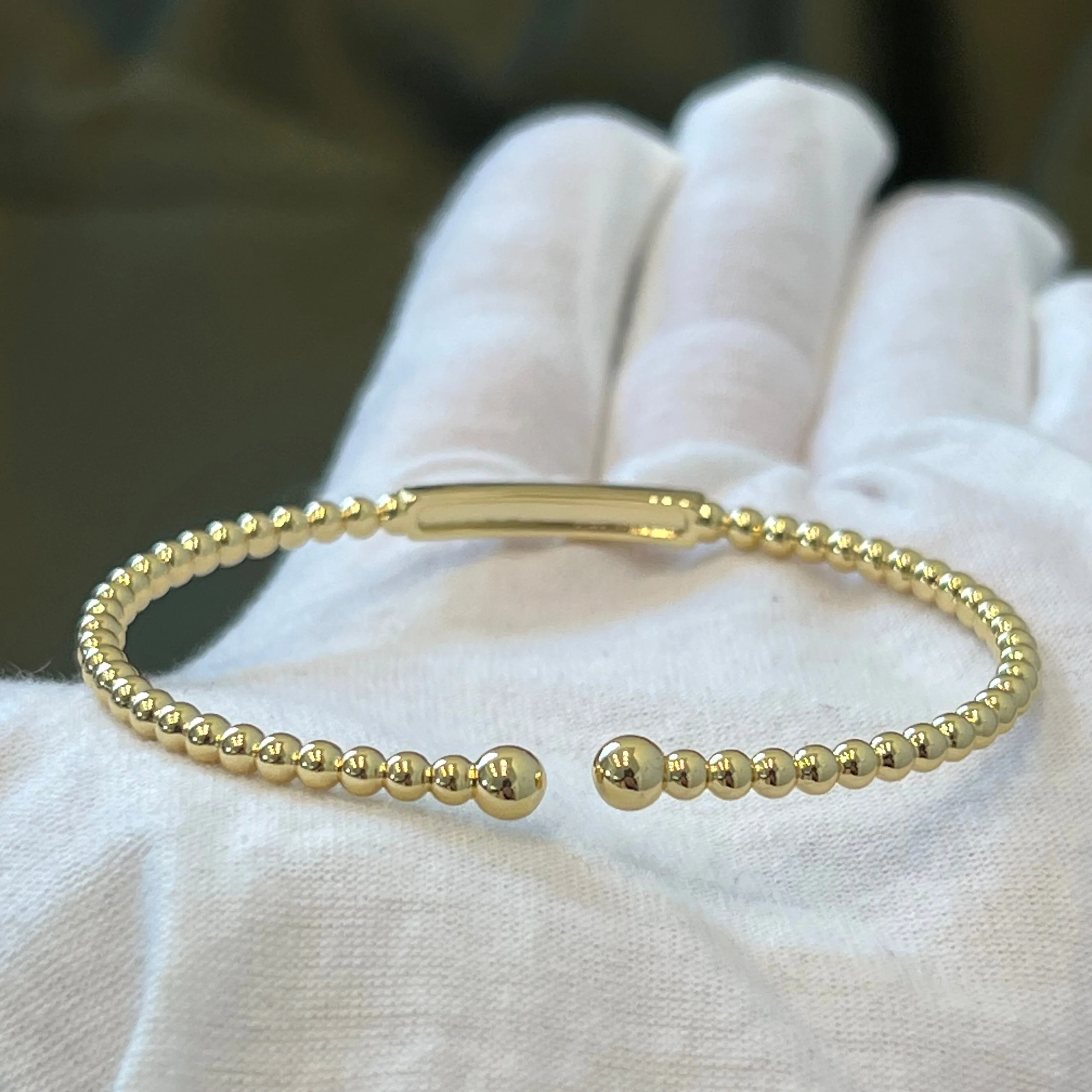 CZ Bar Beaded Cuff Bracelet - Gold