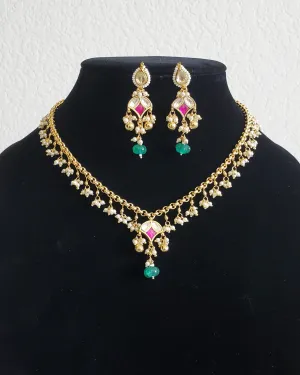 Deepthi M Simple Pachi Kundan Pearl Drops Set Multi