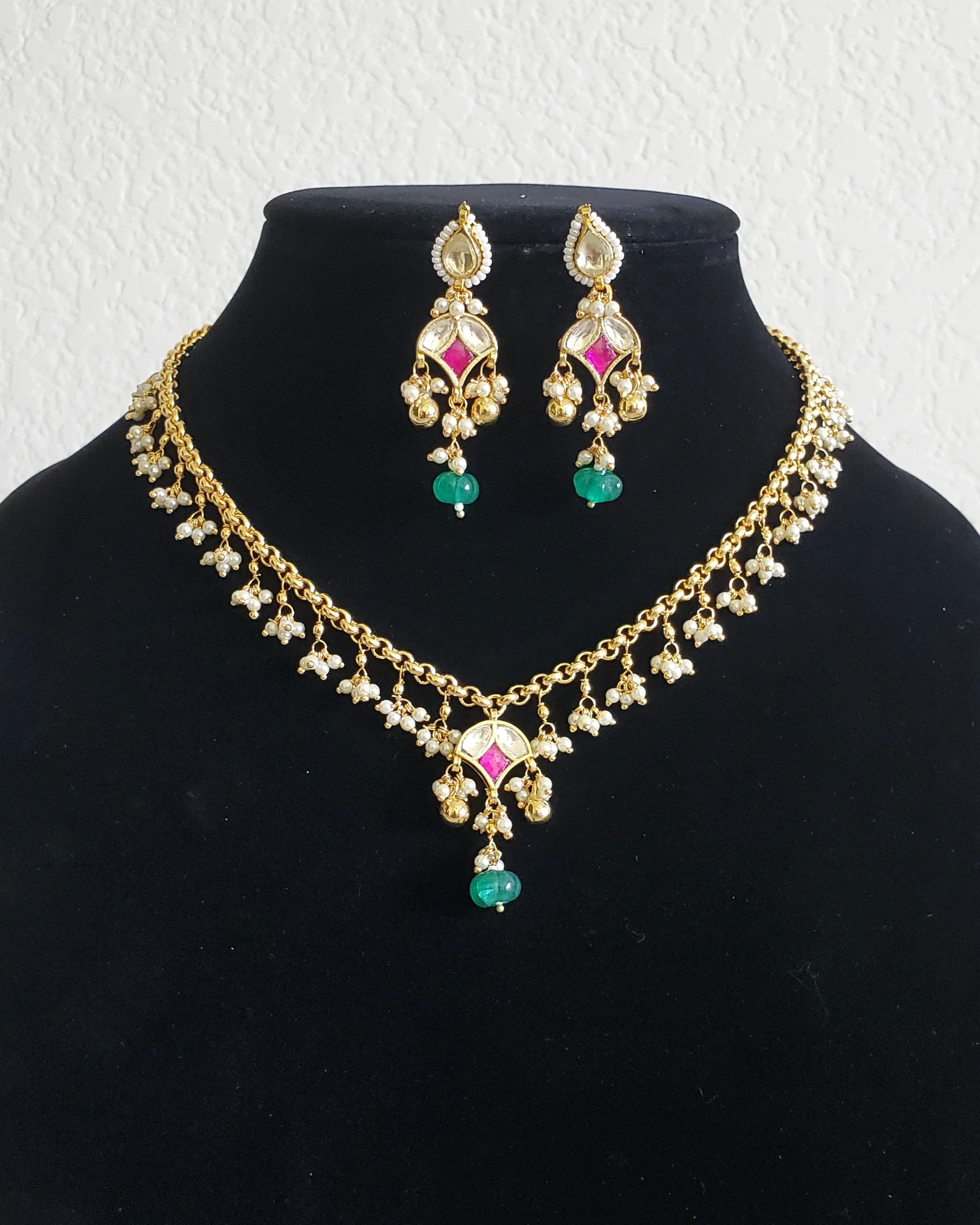 Deepthi M Simple Pachi Kundan Pearl Drops Set Multi