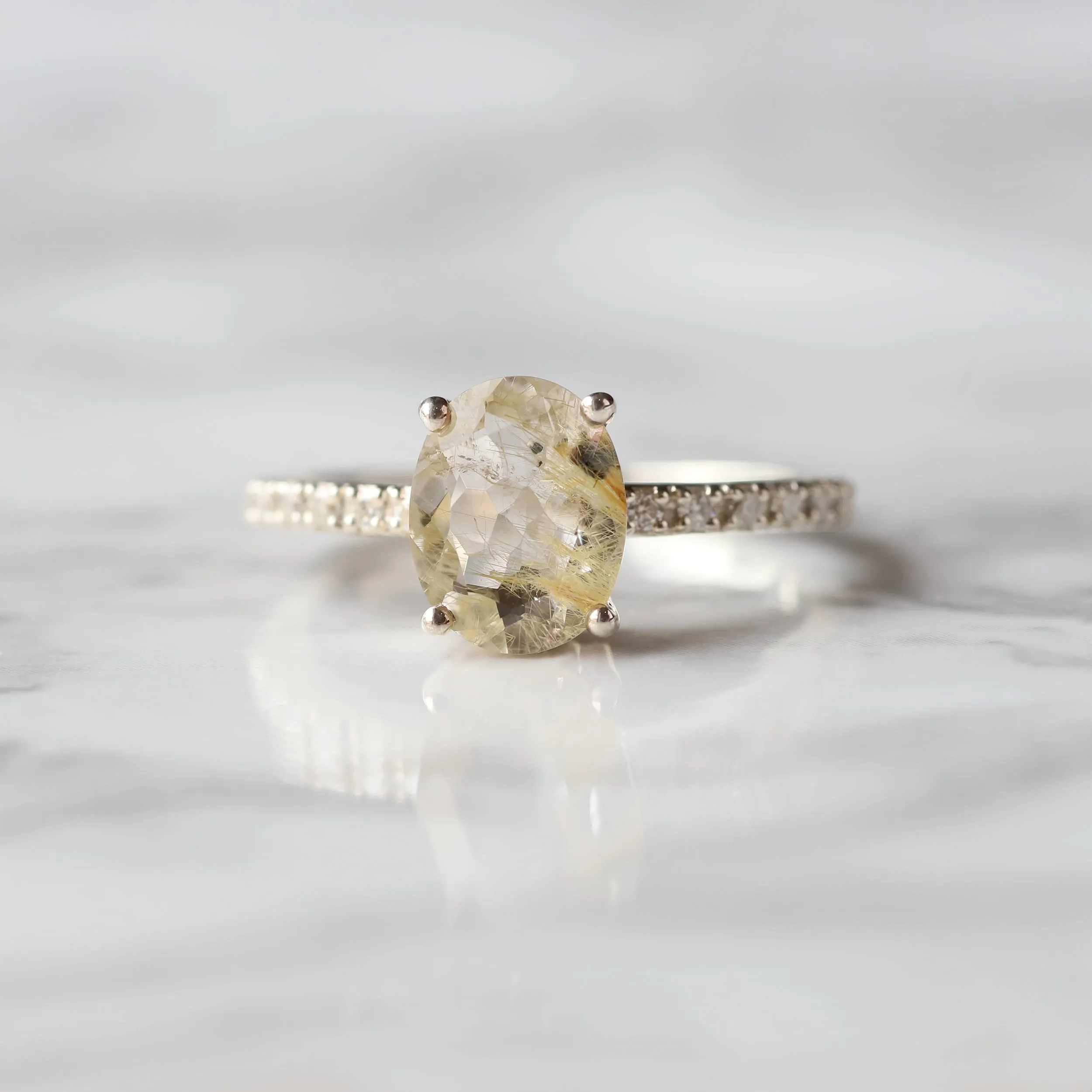 Drew Golden Rutile Quartz Ring with Moissanites Ring