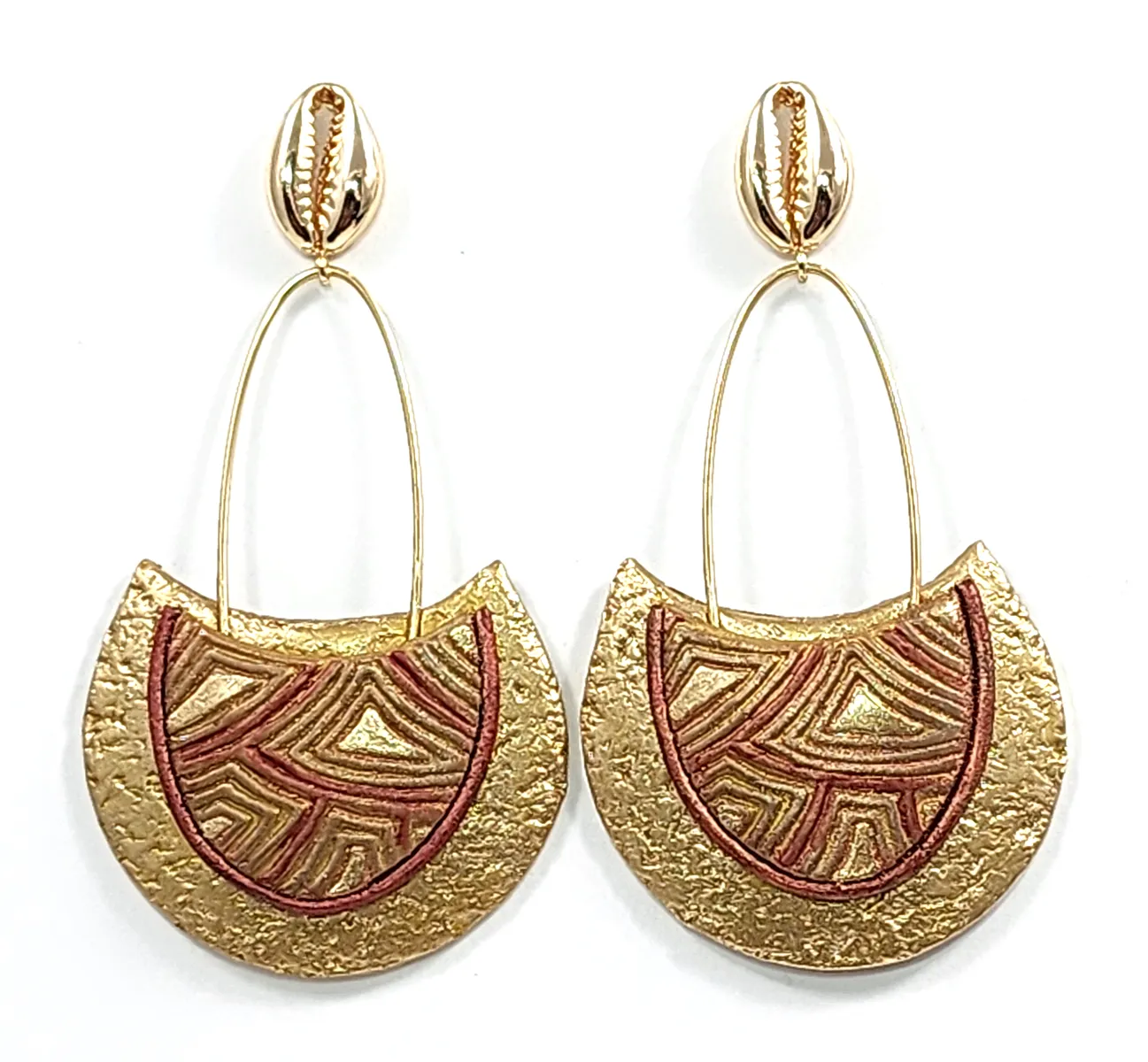Earrings "EP-68 Red/Gold Triangle" (pierced)  by Dianne Hayes Quarles