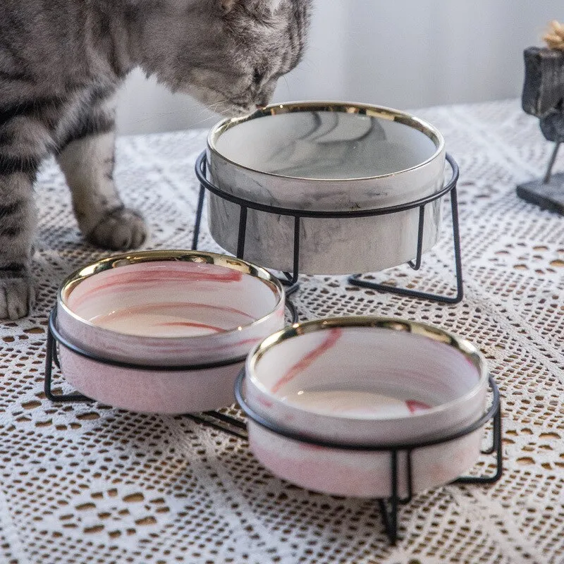 Elegant Ceramic Cat Dog Neck Guard Pet Feeding Bowl