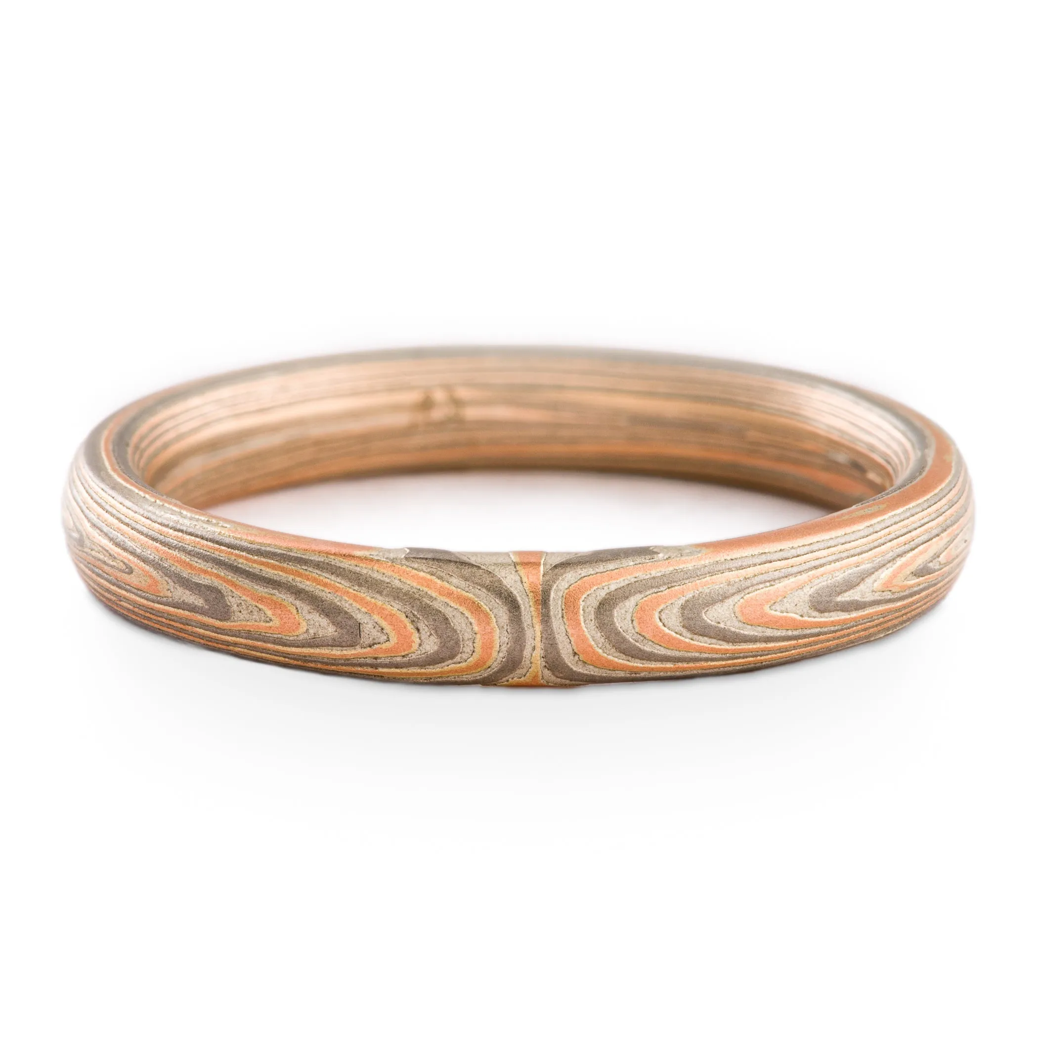 Elegant Mokume Gane Ring or Wedding Band in Vortex Pattern and Embers Palette
