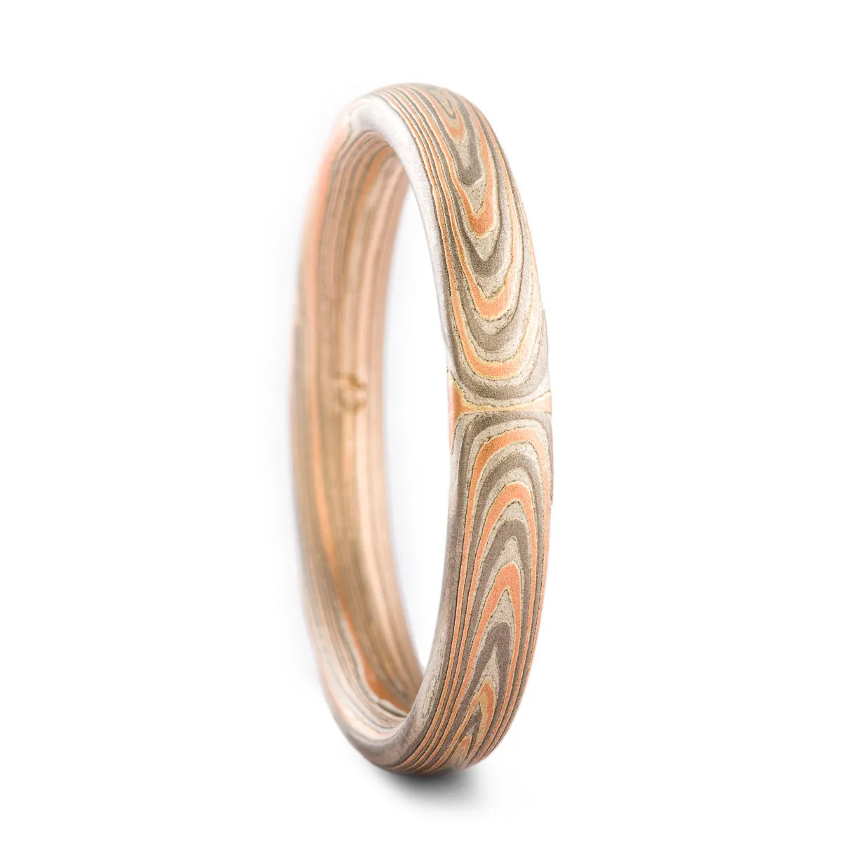 Elegant Mokume Gane Ring or Wedding Band in Vortex Pattern and Embers Palette