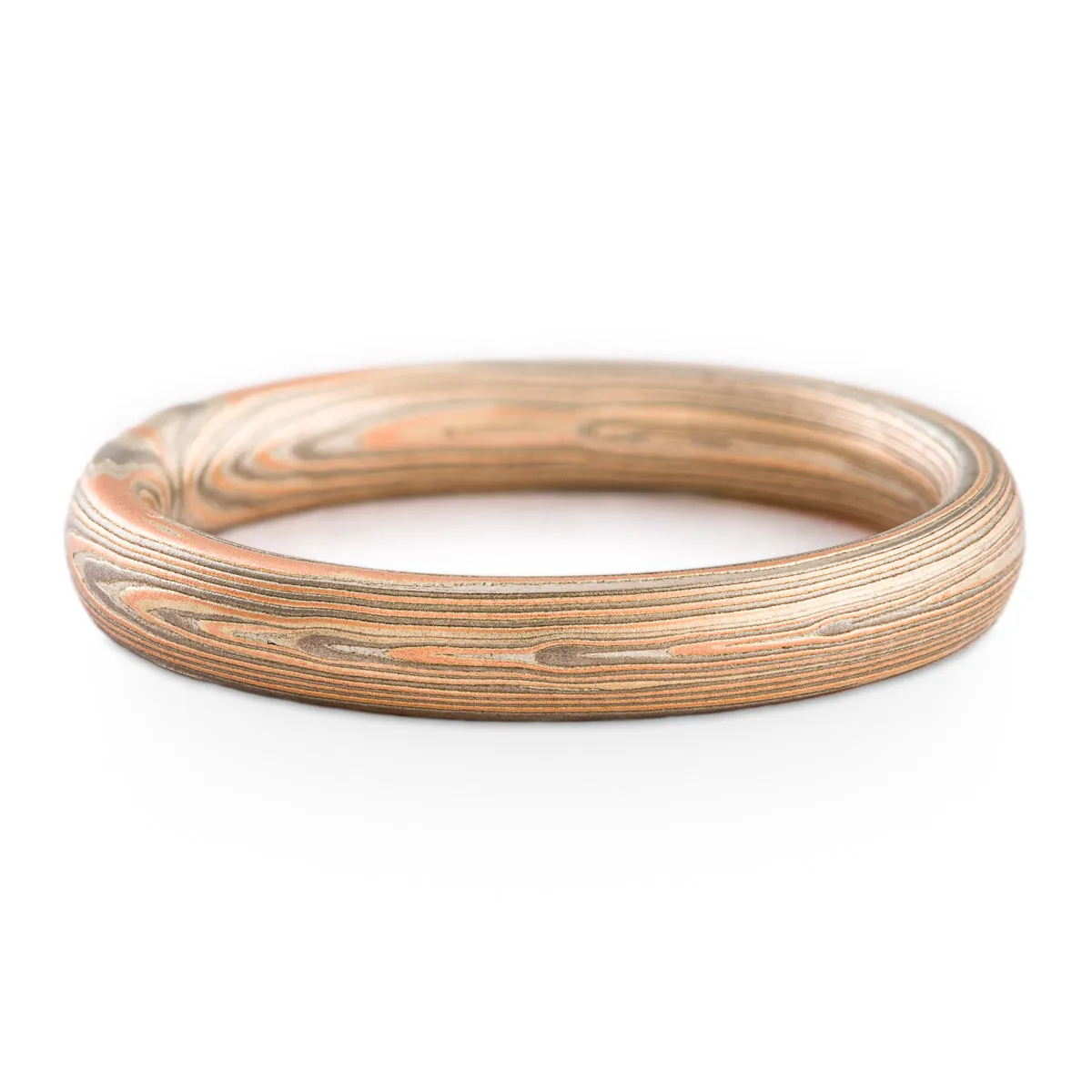 Elegant Mokume Gane Ring or Wedding Band in Vortex Pattern and Embers Palette