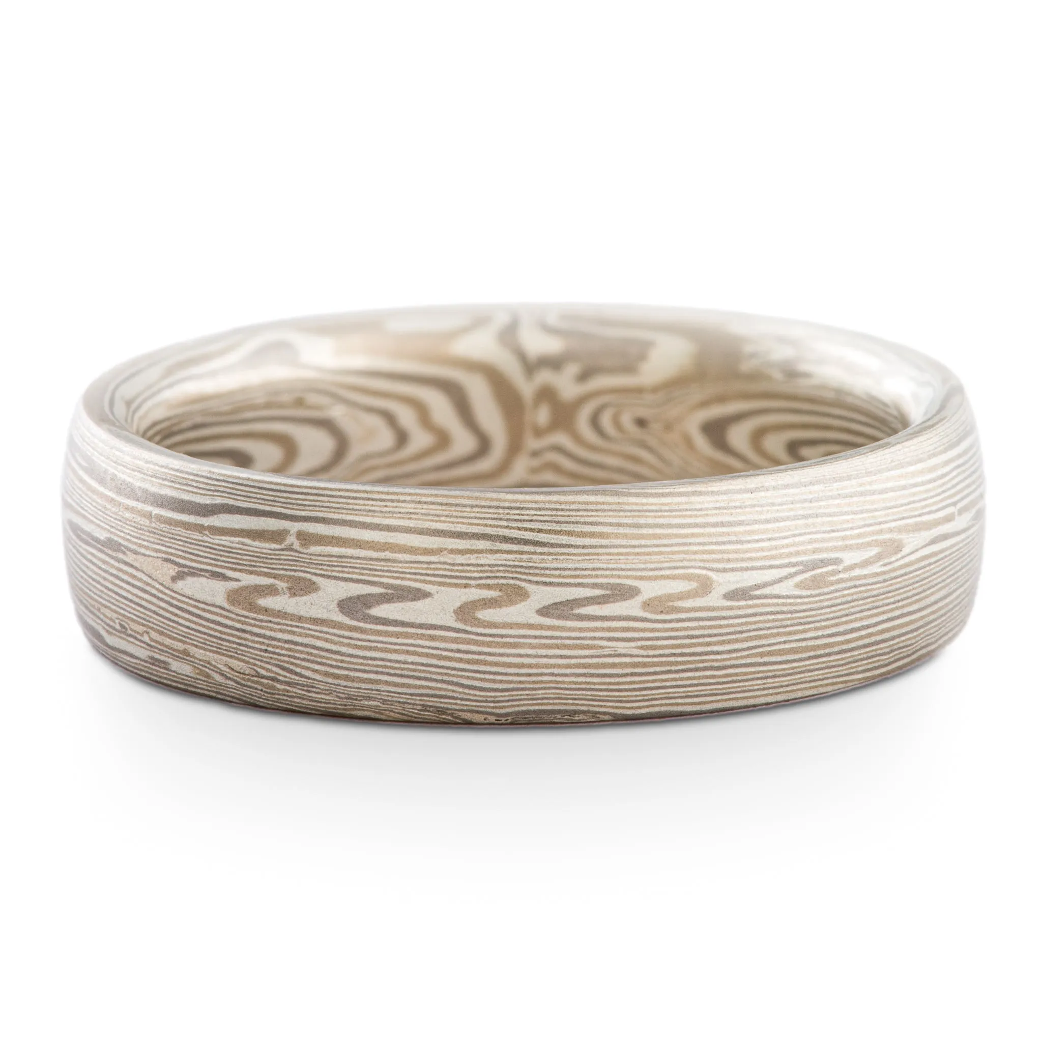 Elegant Mokume Gane Wedding Band or Ring in Vortex Pattern and Smoke Palette