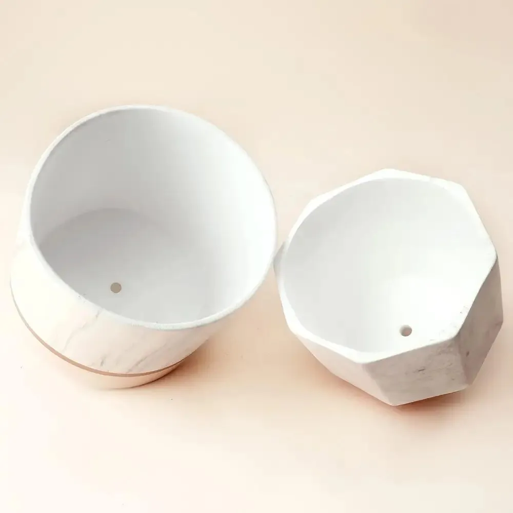 Elegant White Ceramic Planters with Rose Gold Accents