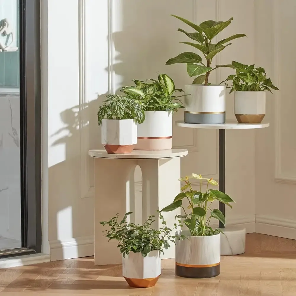 Elegant White Ceramic Planters with Rose Gold Accents