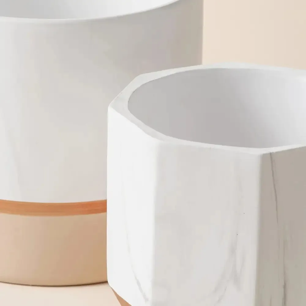 Elegant White Ceramic Planters with Rose Gold Accents