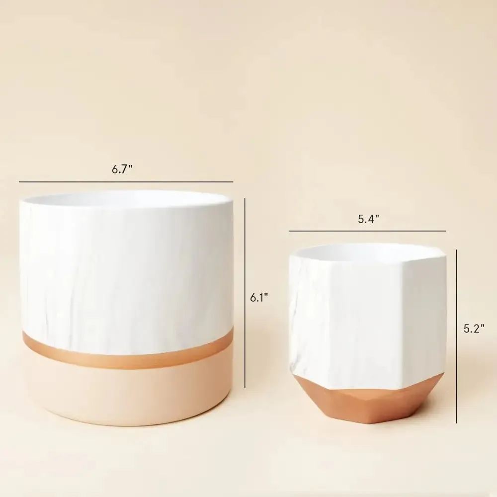 Elegant White Ceramic Planters with Rose Gold Accents