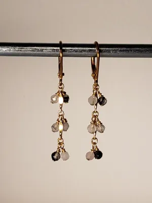 Faceted Tourmalinated Quartz Cluster Dangle Earrings on 14kt Gold-Filled Chain With Lever Back.