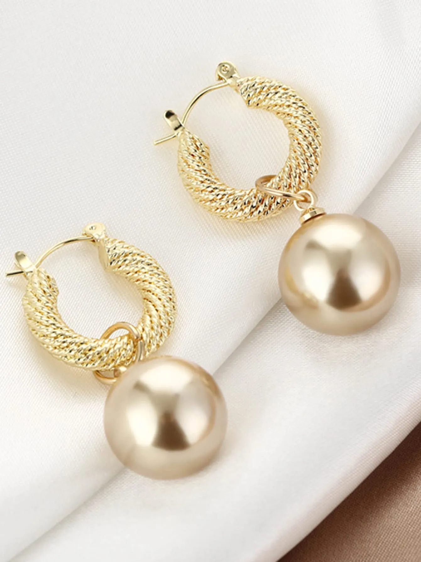 Faux Pearl Decor Drop Earrings - Gold - FD ⚡