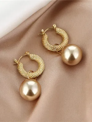 Faux Pearl Decor Drop Earrings - Gold - FD ⚡