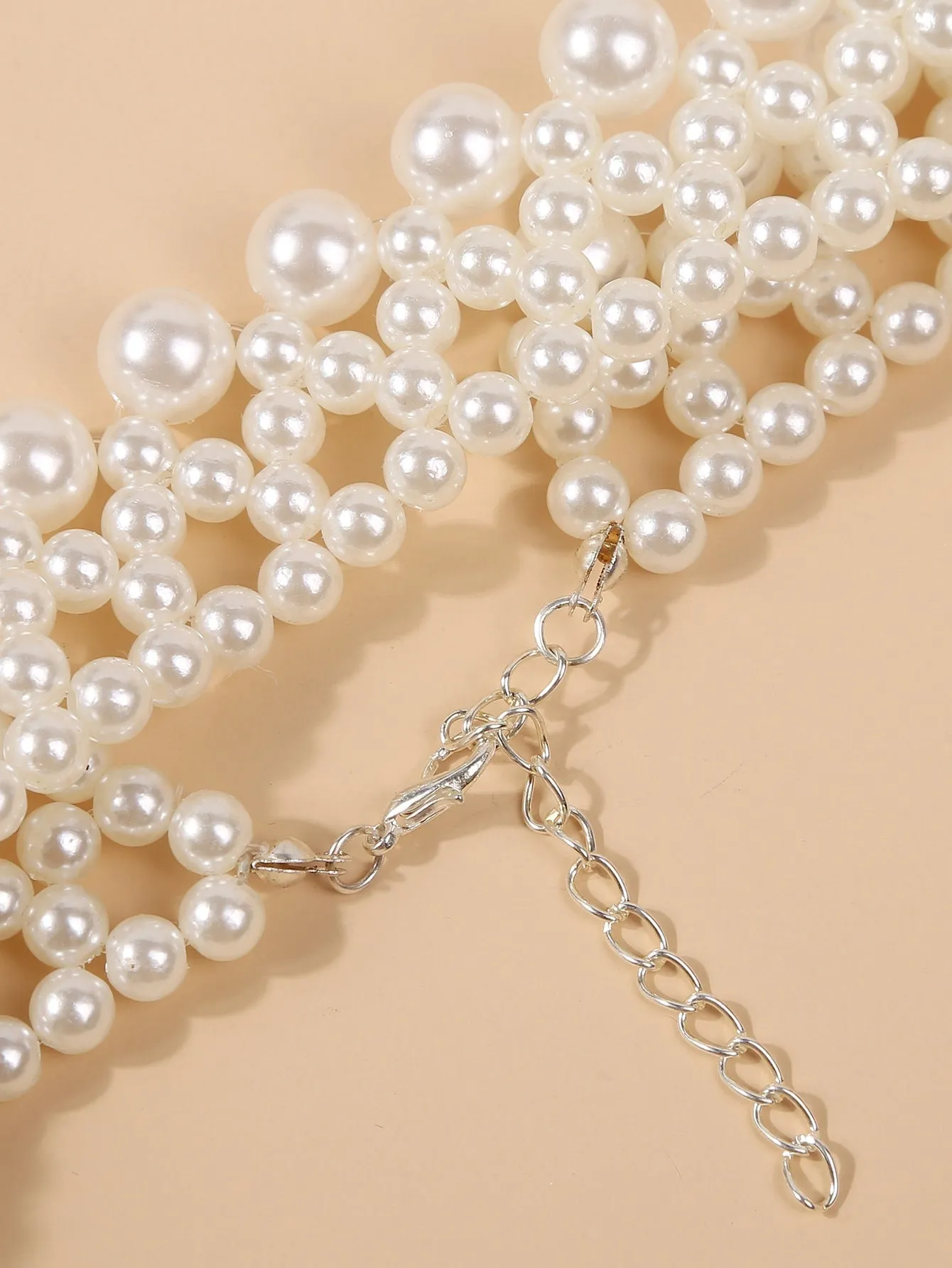 Faux Pearl Layered Necklace - White