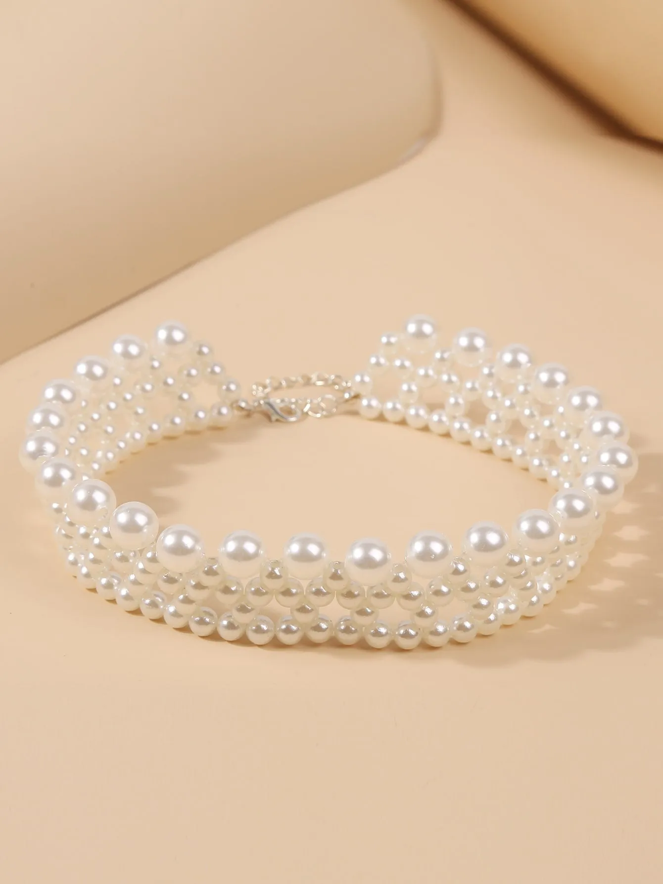 Faux Pearl Layered Necklace - White