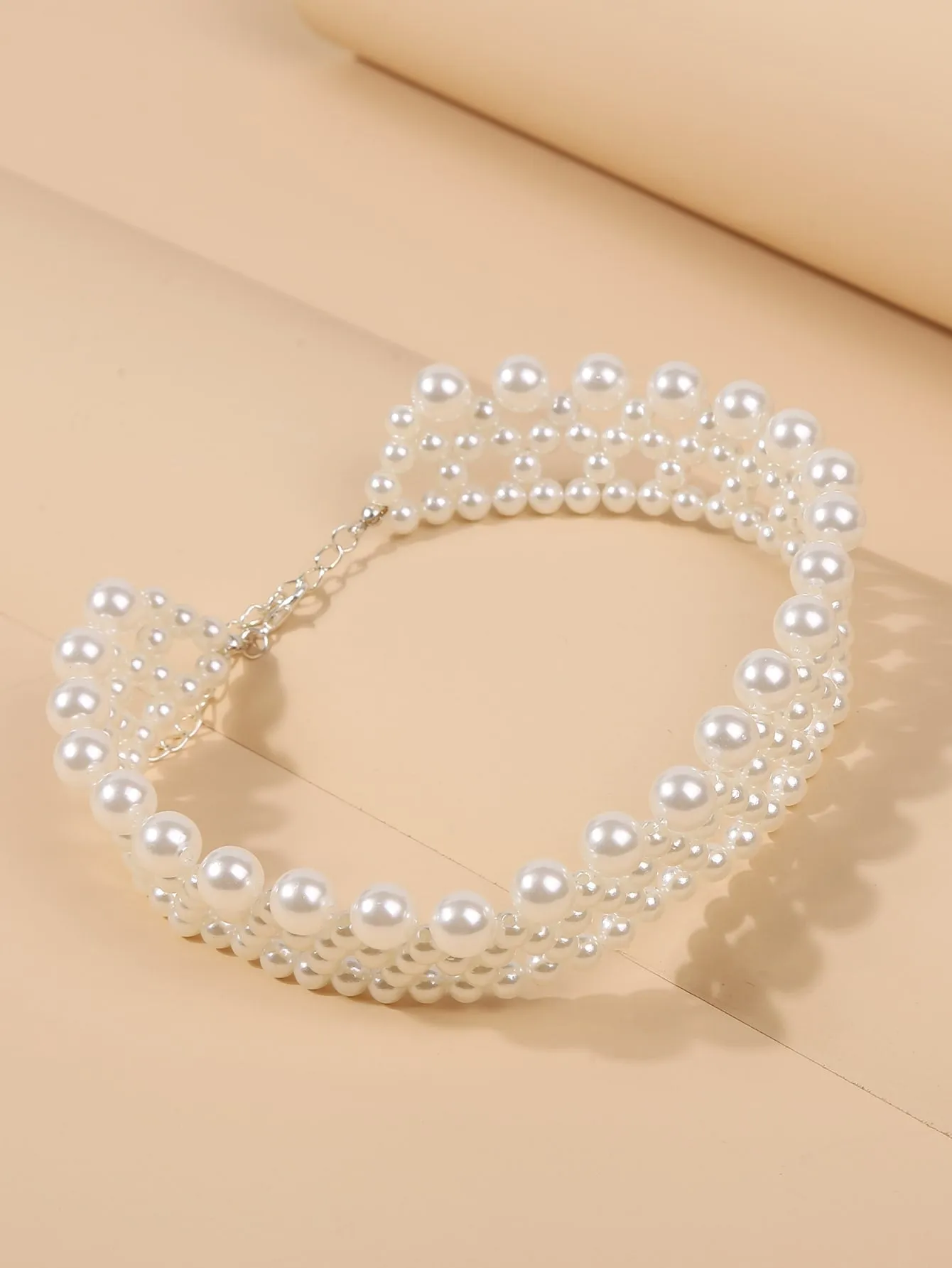 Faux Pearl Layered Necklace - White