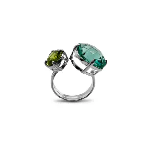 Floating Peridot and Aqua Quartz Ring