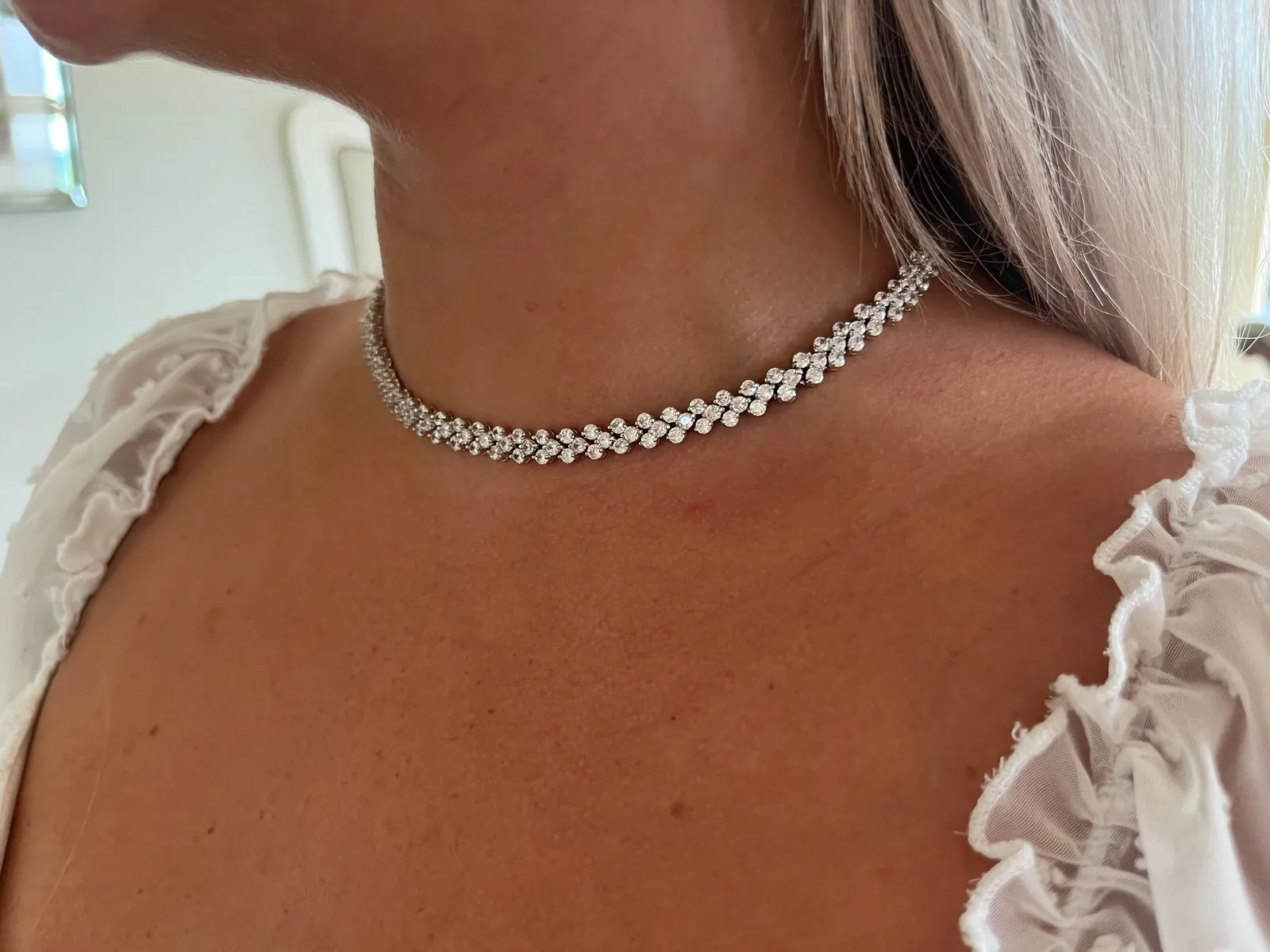 Florence Silver Plated & Cubic Zirconia Necklace & Drop Dangle Earring Set