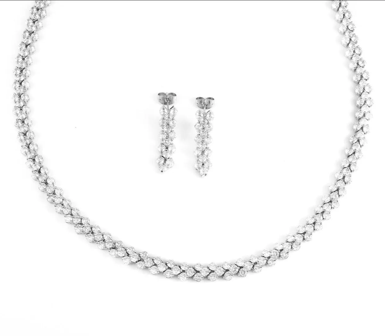 Florence Silver Plated & Cubic Zirconia Necklace & Drop Dangle Earring Set