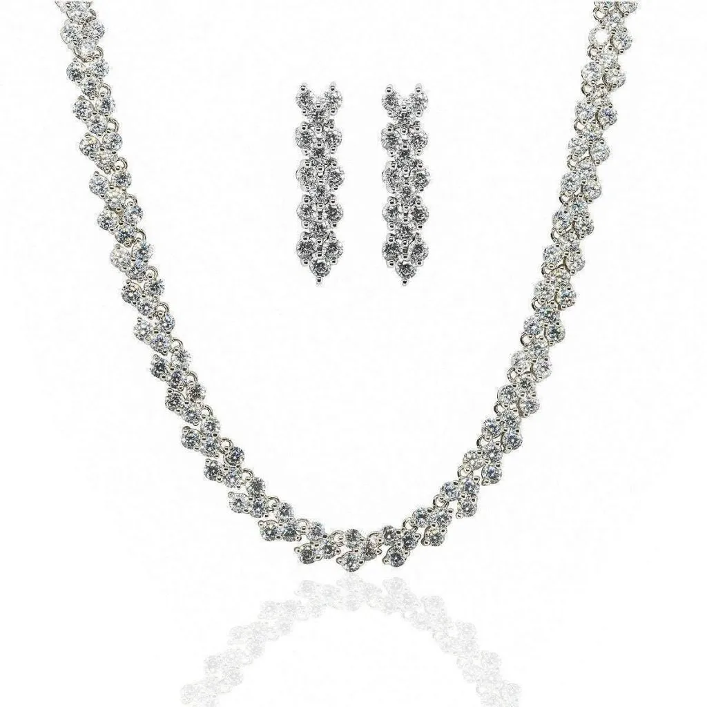 Florence Silver Plated & Cubic Zirconia Necklace & Drop Dangle Earring Set