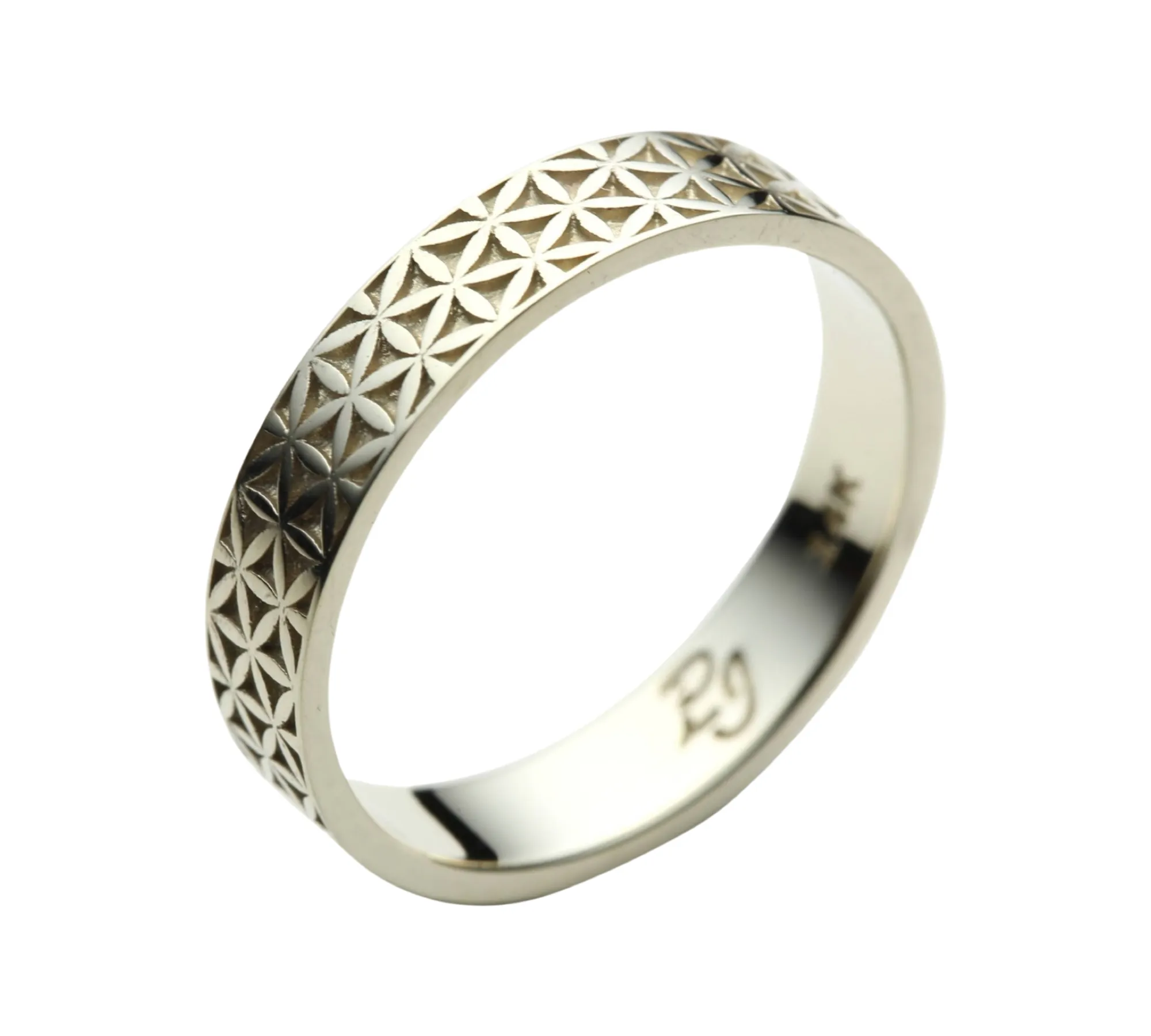 Flower of Life Wedding Ring in 14k White Gold - Size 5.75