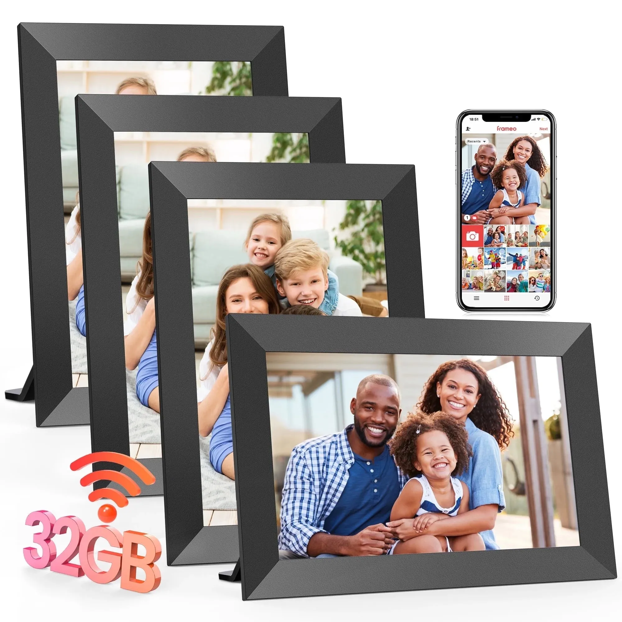 Frameo Wifi Digital Picture Frames 4 Pack,  10.1" Digital Photo Frame 32G Memory with 1280*800 IPS Touchscreen, Wall Mount Auto Rotate Electronic Picture Frame, Gift for a Loved One!