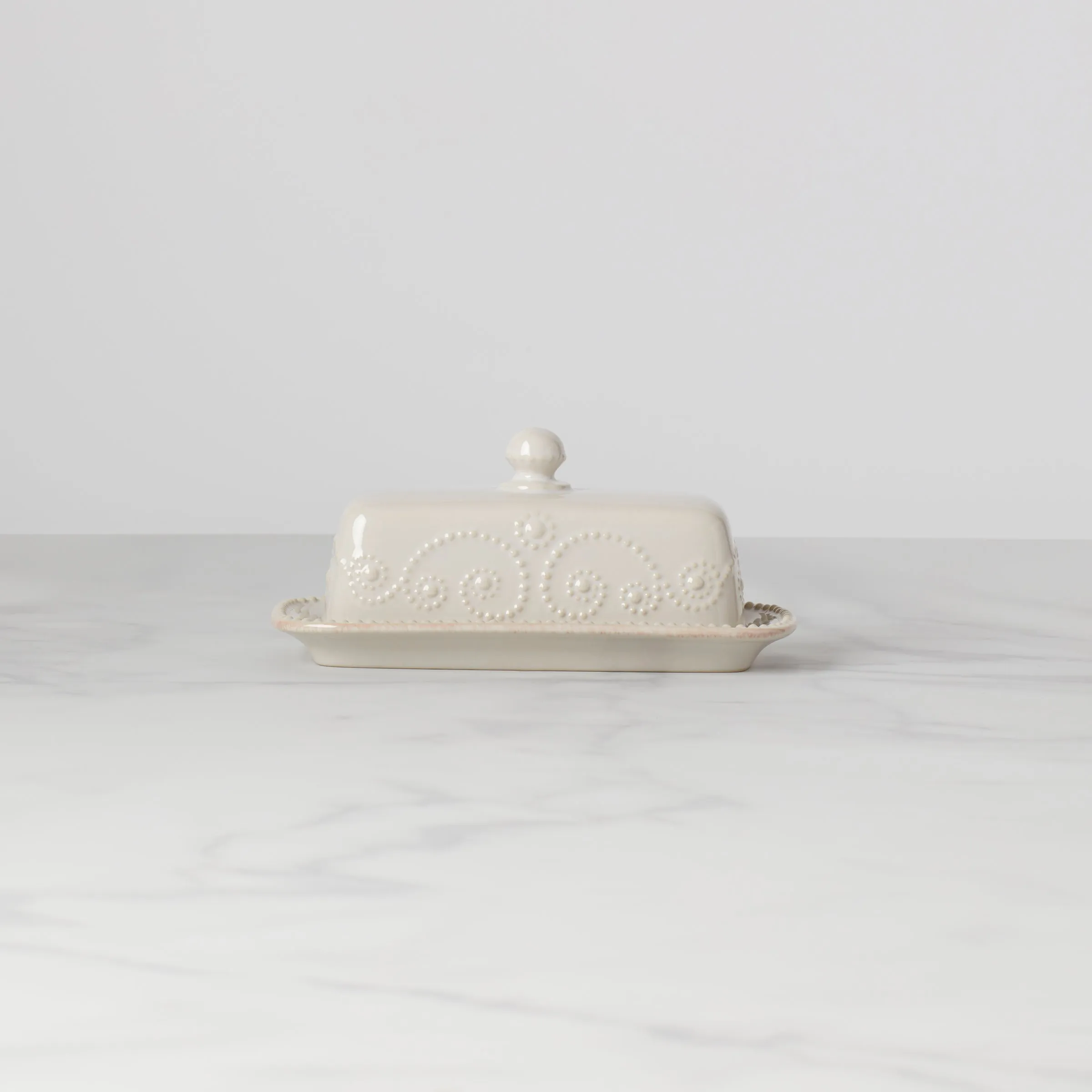 French Perle White Covered Butter Dish