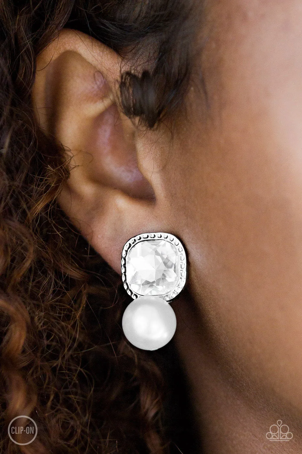 Gatsby Gleam - White Clip-On Earring