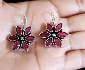 German Silver Simple Hook Earrings SB12 Ruby
