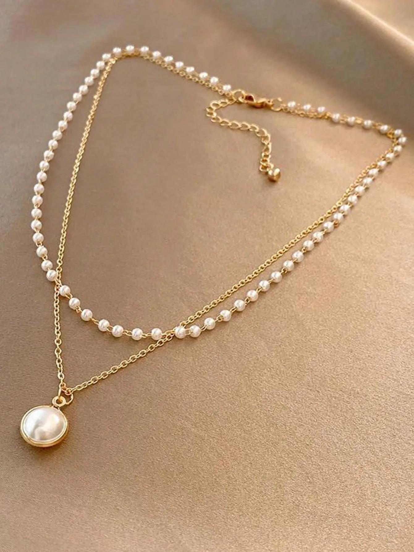 Glamorous Stainless Steel Faux Pearl Decor Layered Necklace