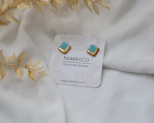 Gold and Porcelain Turquoise Square Studs