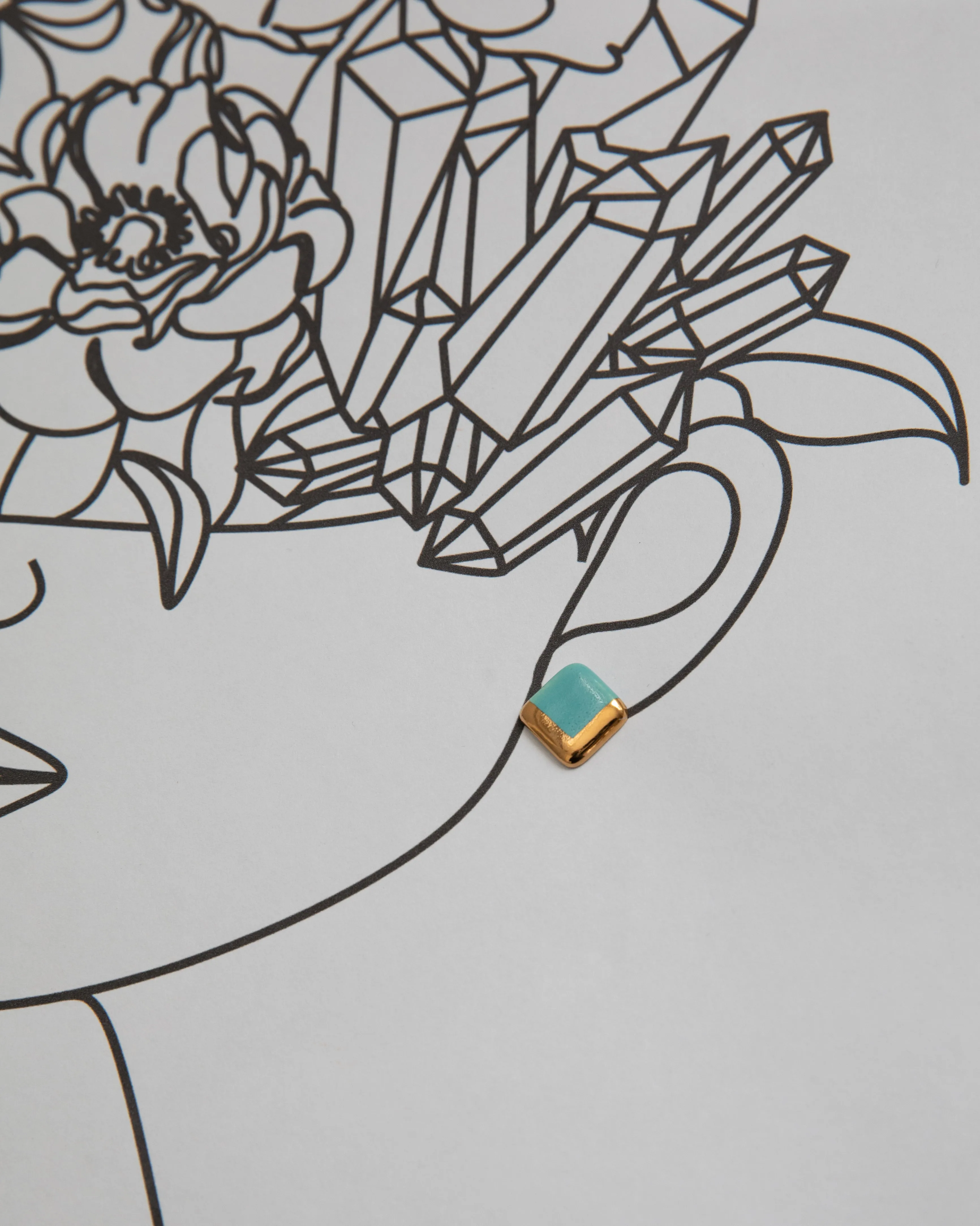 Gold and Porcelain Turquoise Square Studs