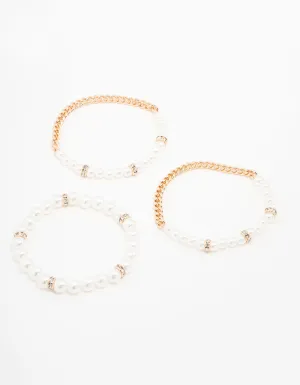 Gold Beaded Pearl Stretch Bracelet Pack