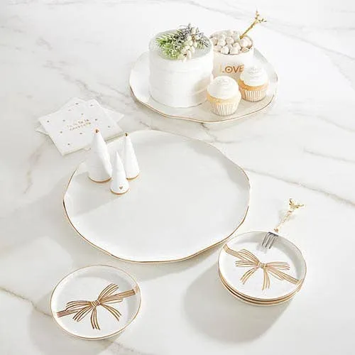 Gold Bow Appetizer Plates - Metallic Gold Bow - Set of 4
