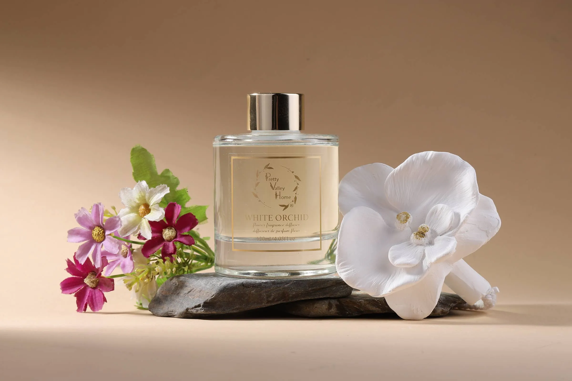 Golden Orchid Flower Diffuser Gift Set || White Orchid