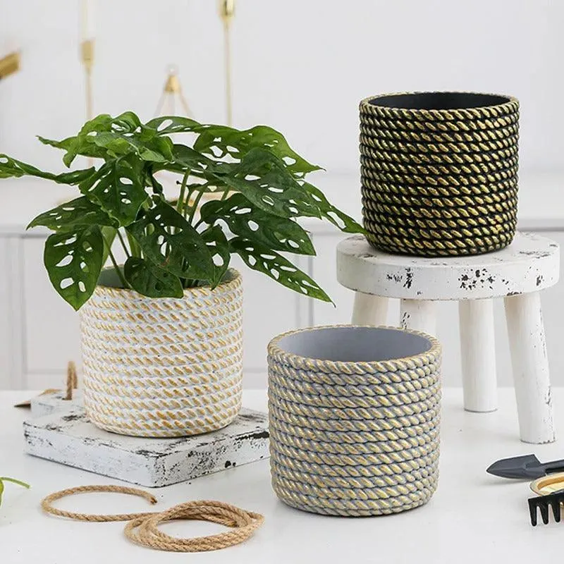 Golden Rope Pattern Plant Pot