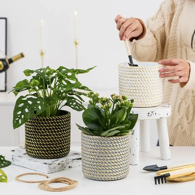 Golden Rope Pattern Plant Pot