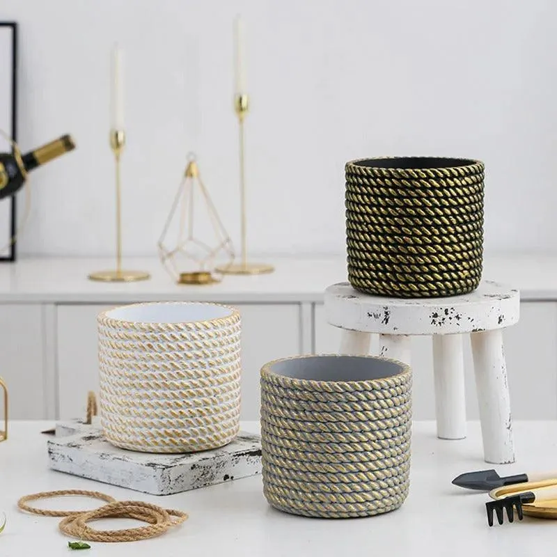 Golden Rope Pattern Plant Pot