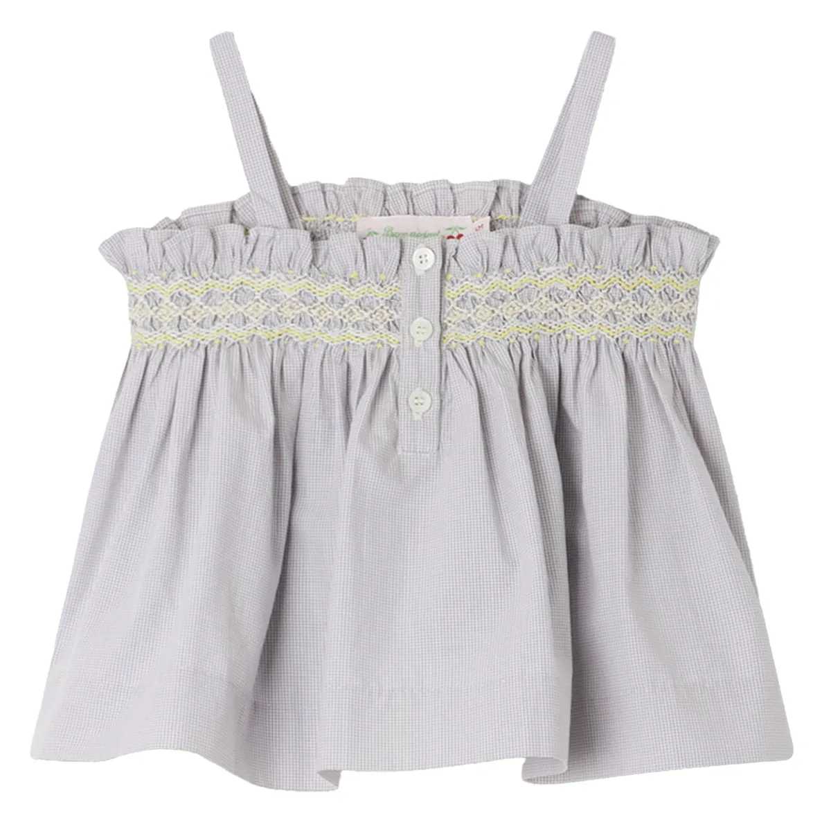 Grey Check Abricot Smocked Blouse