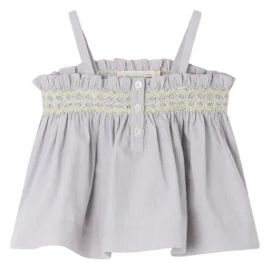 Grey Check Abricot Smocked Blouse