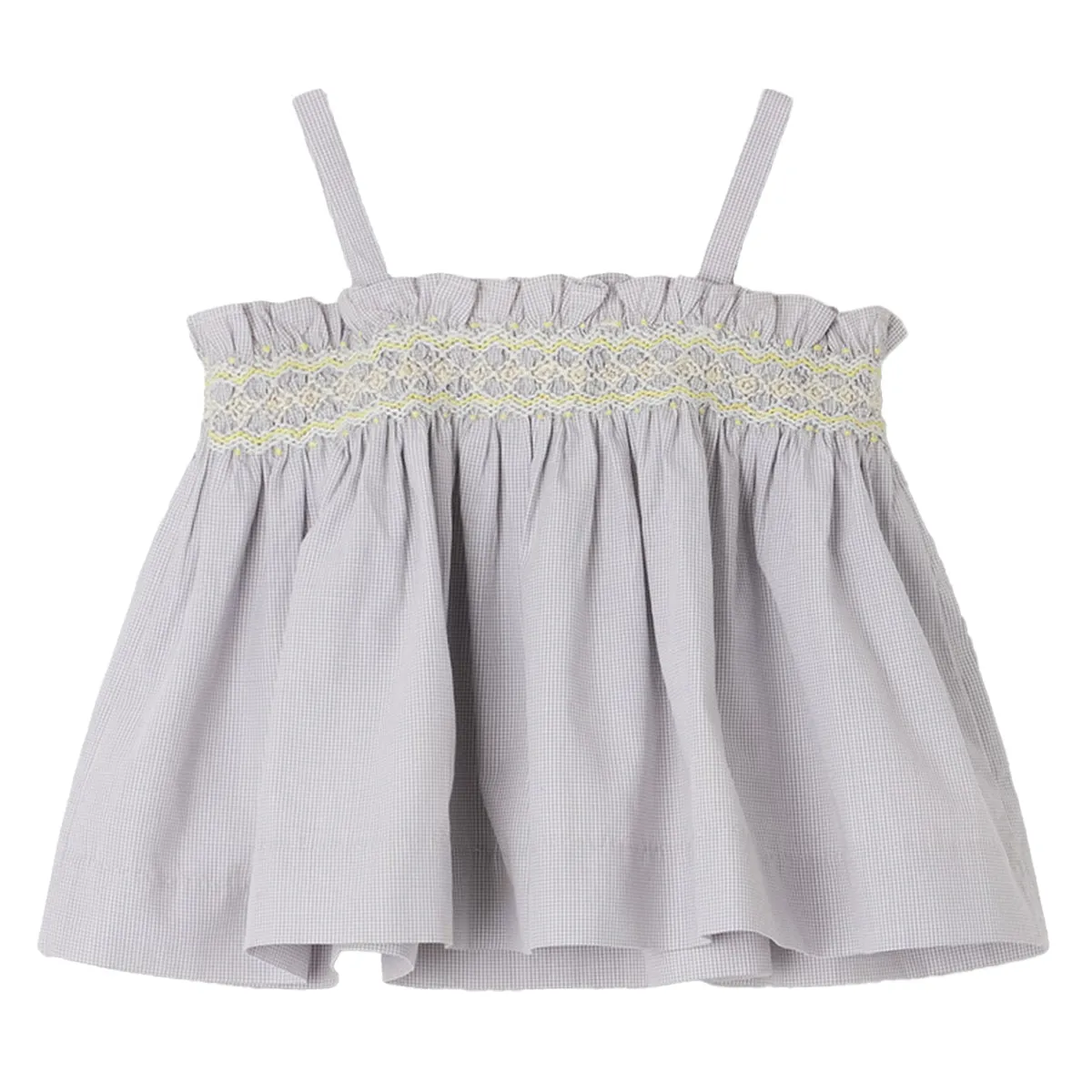 Grey Check Abricot Smocked Blouse