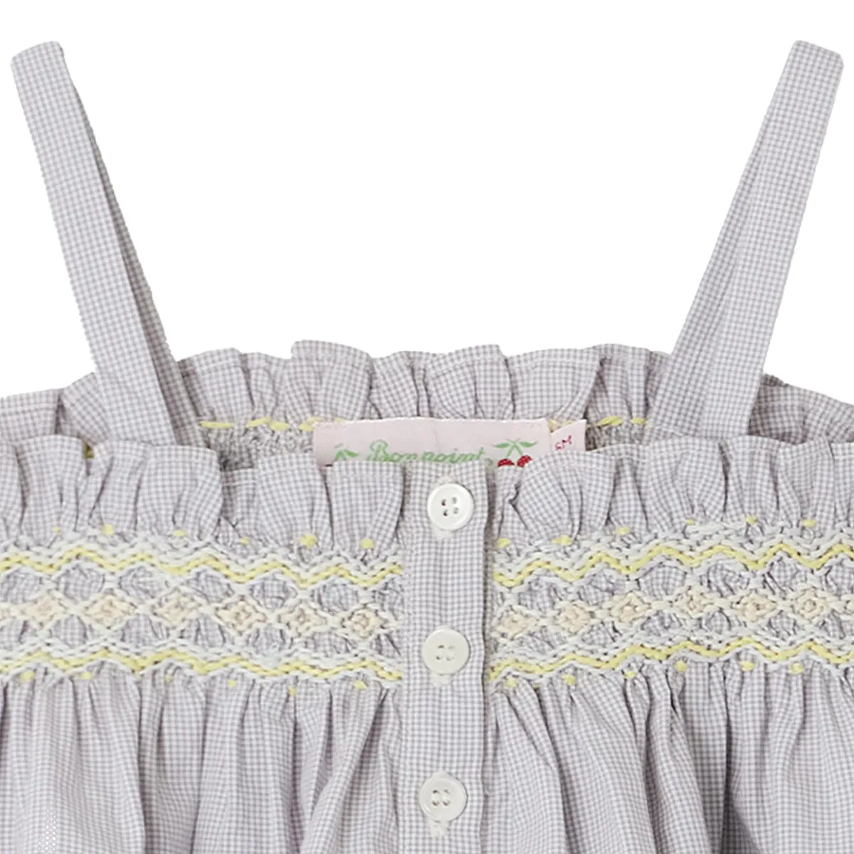 Grey Check Abricot Smocked Blouse