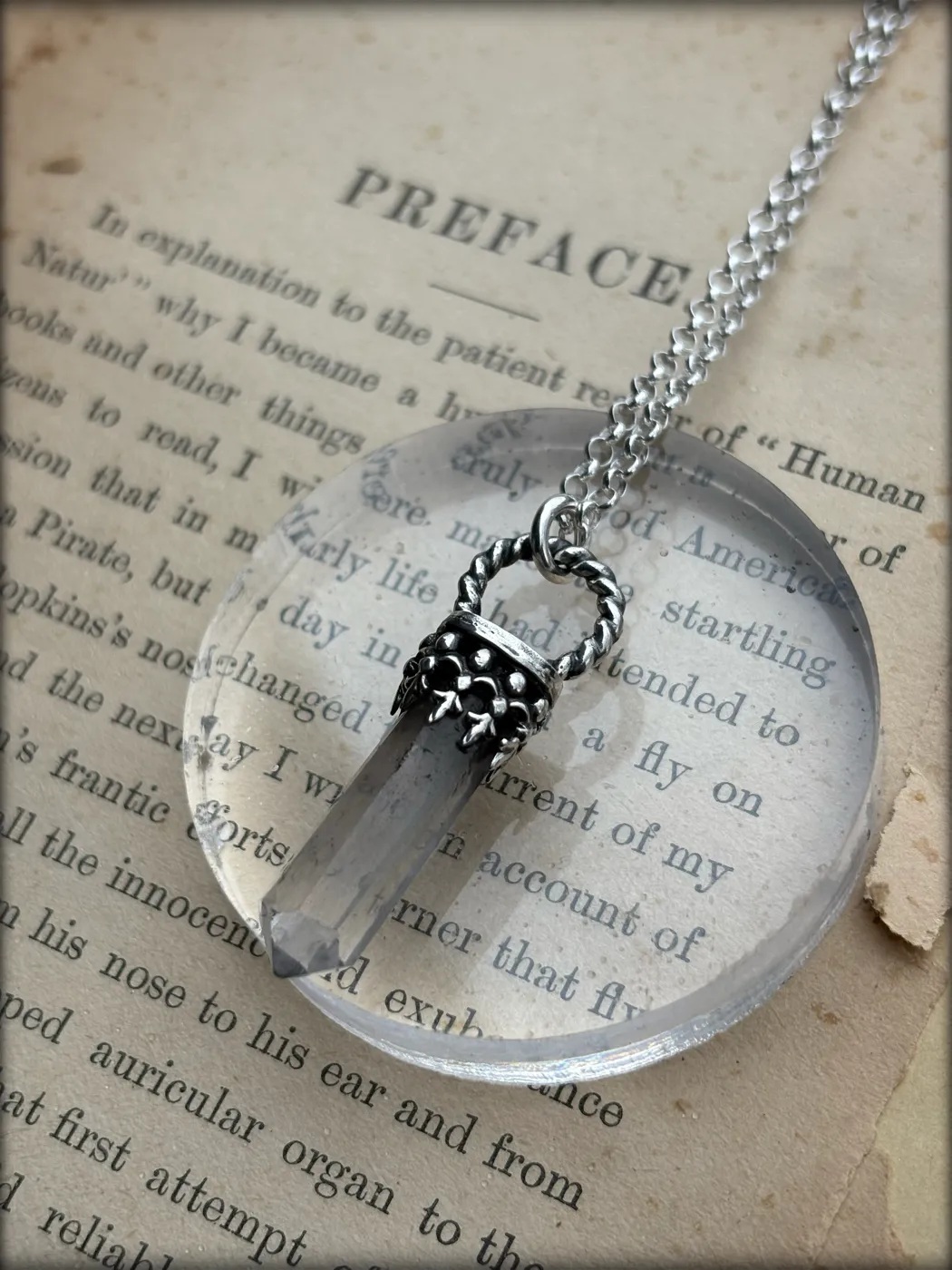 Hand crafted sterling in fine silver smoky quartz layering crystal necklace~