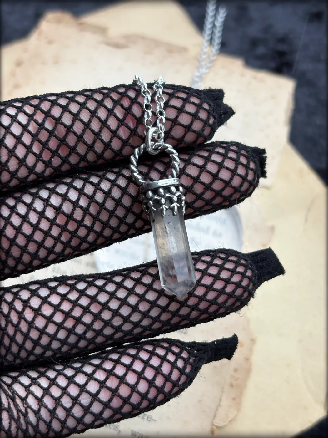 Hand crafted sterling in fine silver smoky quartz layering crystal necklace~
