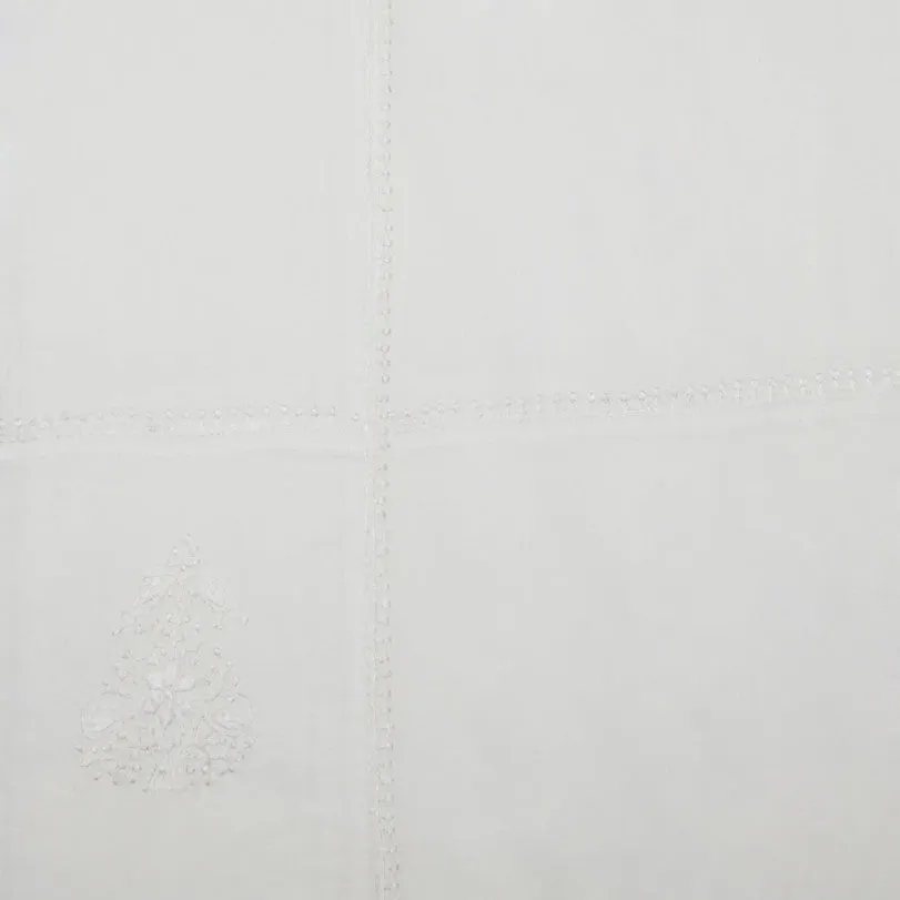 Hand Embroidered White Cotton Paisley Top Sheet