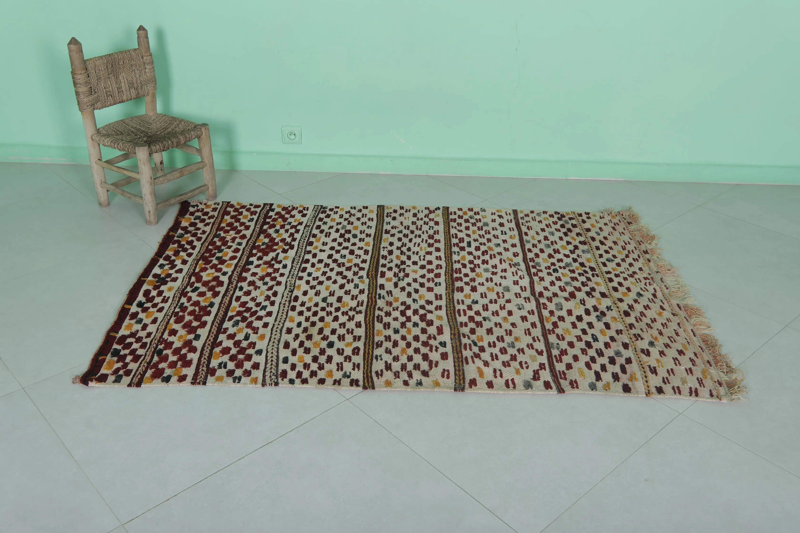 Hand-Knotted Colorful Kilim Rug 3.7 FT X 5.7 FT - Vibrant Moroccan Design