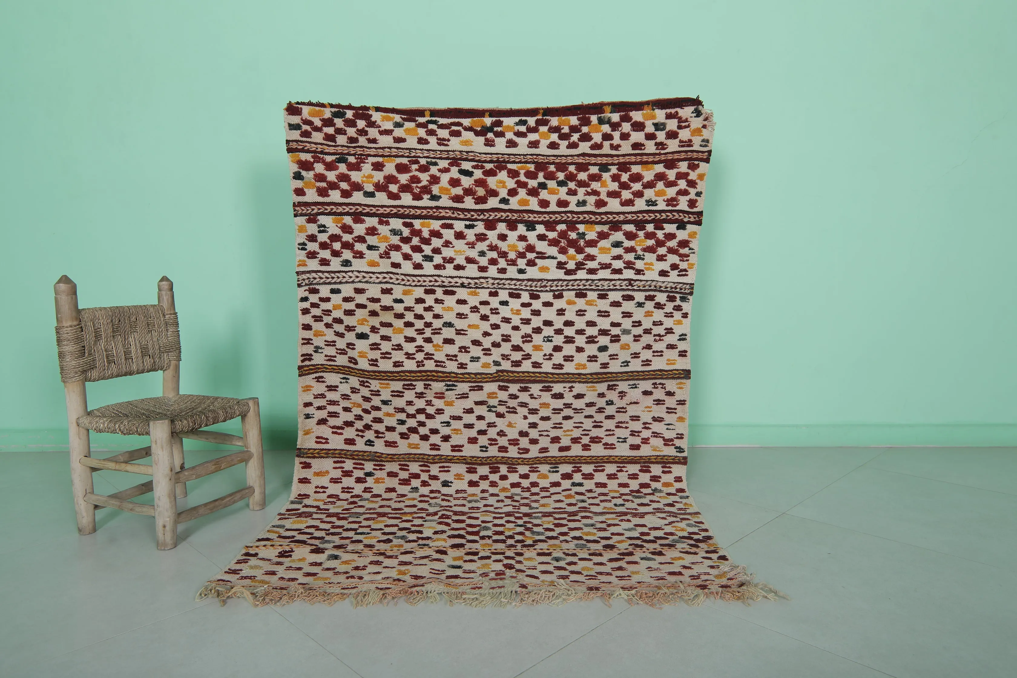 Hand-Knotted Colorful Kilim Rug 3.7 FT X 5.7 FT - Vibrant Moroccan Design