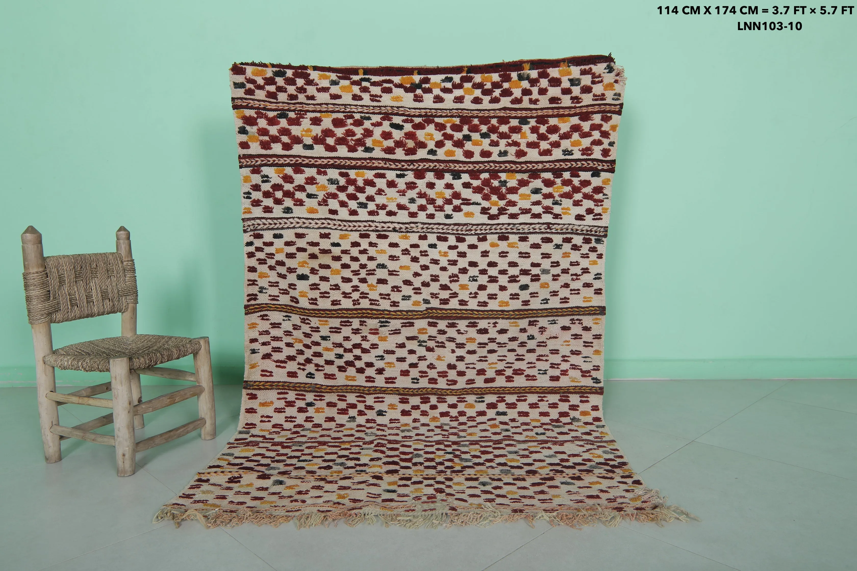 Hand-Knotted Colorful Kilim Rug 3.7 FT X 5.7 FT - Vibrant Moroccan Design